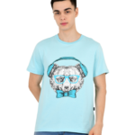 Cool Bear with Headphone Pure Cotton Blue Round Neck T Shirt for Men (Copy)