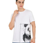 White Panda Print Pure Cotton Round Neck  WhiteT Shirt for Men