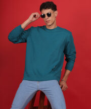 Men’s Premium Pure Cotton French Terry Sweatshirt Teal Blue - Image 5