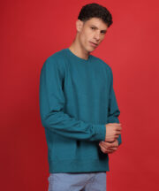 Men’s Premium Pure Cotton French Terry Sweatshirt Teal Blue - Image 3