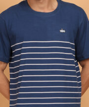 Men’s Premium Navy Blue & White Striped Cotton T-Shirt - Image 3