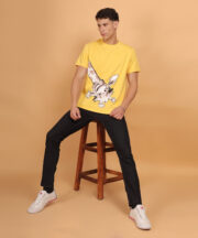 Men’s premium Cotton T-shirt yellow with lively Funny Giraffe graphic print - Image 6