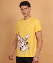 Men’s premium Cotton T-shirt yellow with lively Funny Giraffe graphic print - Image 4