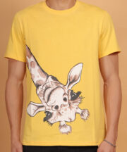 Men’s premium Cotton T-shirt yellow with lively Funny Giraffe graphic print - Image 2