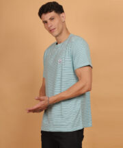 Men’s Premium Pure Cotton Round-Neck Striped T-Shirt – Aqua Blue - Image 4