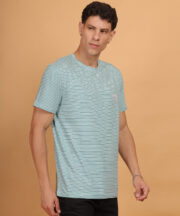 Men’s Premium Pure Cotton Round-Neck Striped T-Shirt – Aqua Blue - Image 3