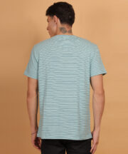 Men’s Premium Pure Cotton Round-Neck Striped T-Shirt – Aqua Blue - Image 2