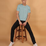 Men’s Premium Pure Cotton Round-Neck Striped T-Shirt – Aqua Blue