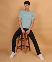 Men’s Premium Pure Cotton Round-Neck Striped T-Shirt – Aqua Blue