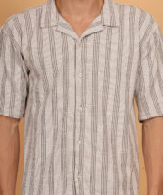 Beige & Black Striped Knitted Jacquard  Premium Cotton Shirt - Image 5