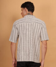 Beige & Black Striped Knitted Jacquard  Premium Cotton Shirt - Image 6
