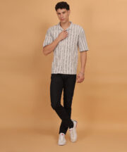 Beige & Black Striped Knitted Jacquard  Premium Cotton Shirt - Image 7