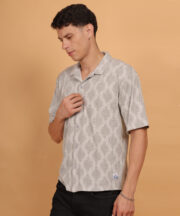 Men’s Knitted Premium Jacquard Cotton Shirt – Grey Geometric Abstract Art - Image 6