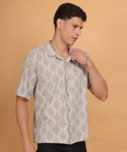 Men’s Knitted Premium Jacquard Cotton Shirt – Grey Geometric Abstract Art - Image 5