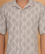 Men’s Knitted Premium Jacquard Cotton Shirt – Grey Geometric Abstract Art - Image 4