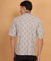 Men’s Knitted Premium Jacquard Cotton Shirt – Grey Geometric Abstract Art - Image 3