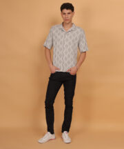 Men’s Knitted Premium Jacquard Cotton Shirt – Grey Geometric Abstract Art - Image 2