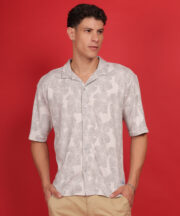 Men’s Knitted Premium Jacquard Cotton Shirt – Beige Flower Pattern - Image 7