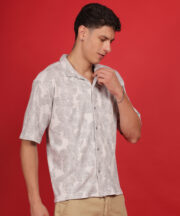 Men’s Knitted Premium Jacquard Cotton Shirt – Beige Flower Pattern - Image 5