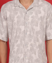 Men’s Knitted Premium Jacquard Cotton Shirt – Beige Flower Pattern - Image 4