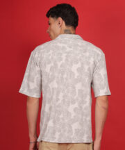 Men’s Knitted Premium Jacquard Cotton Shirt – Beige Flower Pattern - Image 3