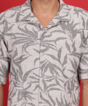Light Coffee with Palm leaf print men's Premium knitted Cotton shirt - Image 4