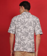 Light Coffee with Palm leaf print men's Premium knitted Cotton shirt - Image 5