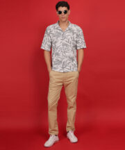 Light Coffee with Palm leaf print men's Premium knitted Cotton shirt - Image 6
