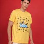 Mens Premium Pure Cotton yellow T-shirt with Playful Graphic Design