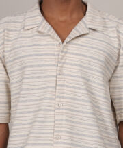 Men’s Knitted Jacquard Premium Cotton Shirt – Beige Striped Elegance - Image 5