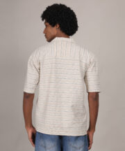 Men’s Knitted Jacquard Premium Cotton Shirt – Beige Striped Elegance - Image 7