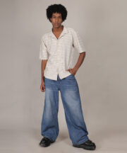 Men’s Knitted Jacquard Premium Cotton Shirt – Beige Striped Elegance - Image 8