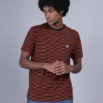 Men's Premium Pure Cotton Sleek Black & Orange Striped Round Neck T-Shirt