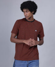 Men's Premium Pure Cotton Sleek Black & Orange Striped Round Neck T-Shirt