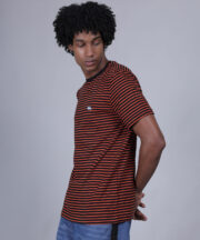 Men's Premium Pure Cotton Sleek Black & Orange Striped Round Neck T-Shirt - Image 3