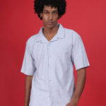 Men’s Premium Knitted Jacquard Sliver Grey Cotton Shirt – Soft, Stylish & Breathable