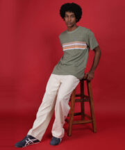 Men’s Premium Pure Cotton Round-Neck Striped T-Shirt – Olive Green - Image 5