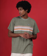 Men’s Premium Pure Cotton Round-Neck Striped T-Shirt – Olive Green