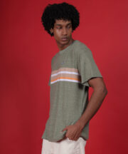 Men’s Premium Pure Cotton Round-Neck Striped T-Shirt – Olive Green - Image 4