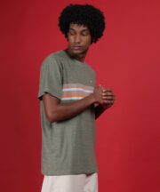 Men’s Premium Pure Cotton Round-Neck Striped T-Shirt – Olive Green - Image 3