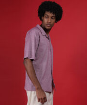 Rose Pink Knitted Premium Jacquard Cotton Shirt – Contemporary Comfort, Elegant Finish - Image 4