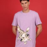 Men’s premium Cotton T-shirt Purple with lively Funny Giraffe graphic print
