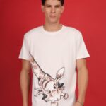 Men’s premium Cotton T-shirt White with lively Funny Giraffe graphic print