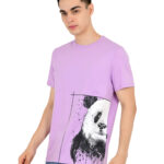 White Panda Print Pure Cotton Round Neck  Purple T Shirt for Men (Copy)