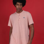 Men's plain Henley Neck Premium Pure Cotton T-shirt In Peach